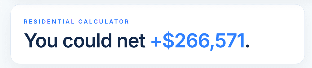Residential calculator scenario example showing You could net plus $266,571.